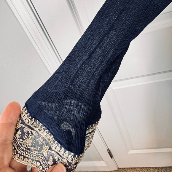 Boho Embroidered Kurta Tunic Dress Set Navy Gold Dupatta Festival L Ethnic - Picture 7 of 12